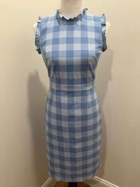 J.Crew Sleeveless Blue Gingham Sheath Dress size 0